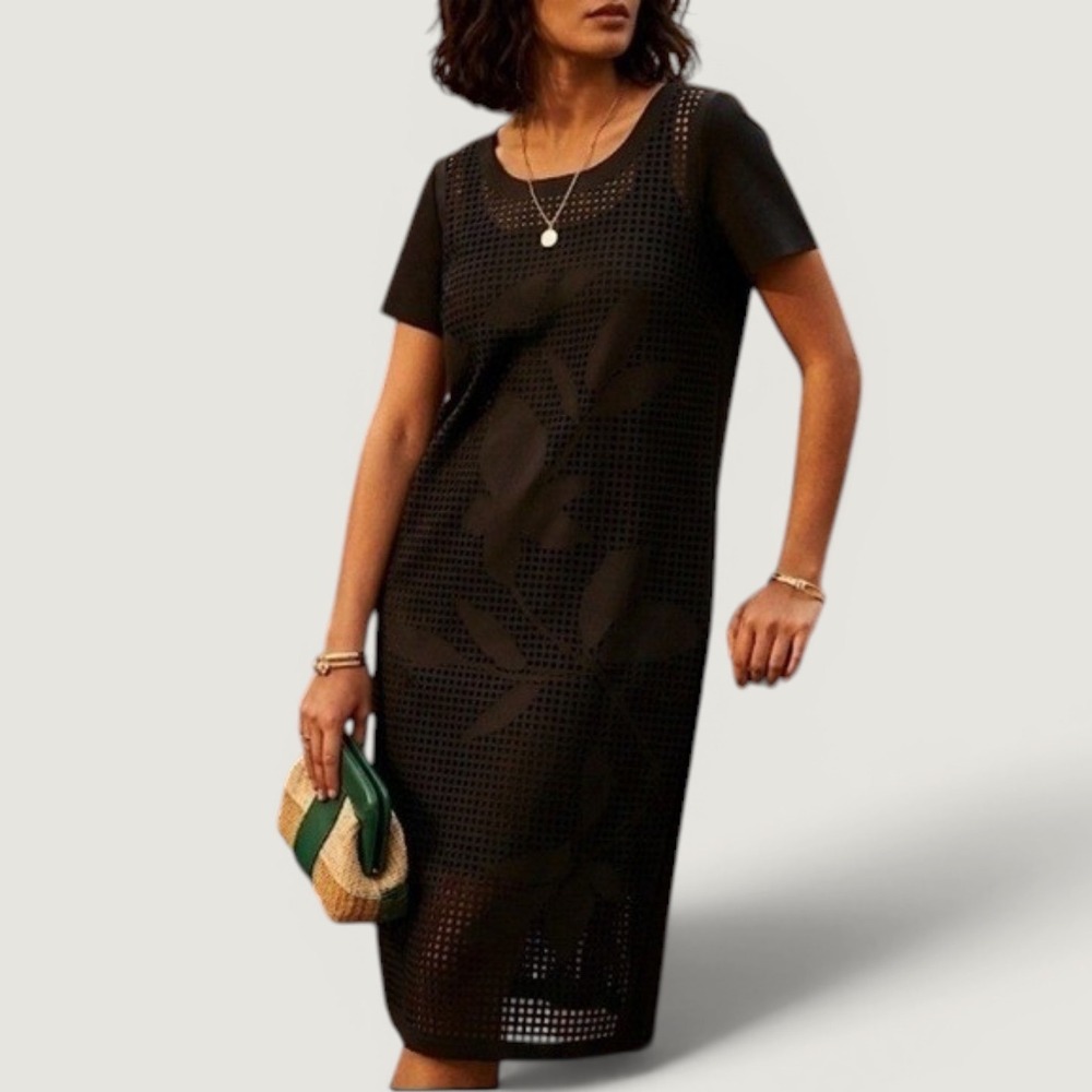 Lafayette 148 Black Dress With Floral‎ Overlay